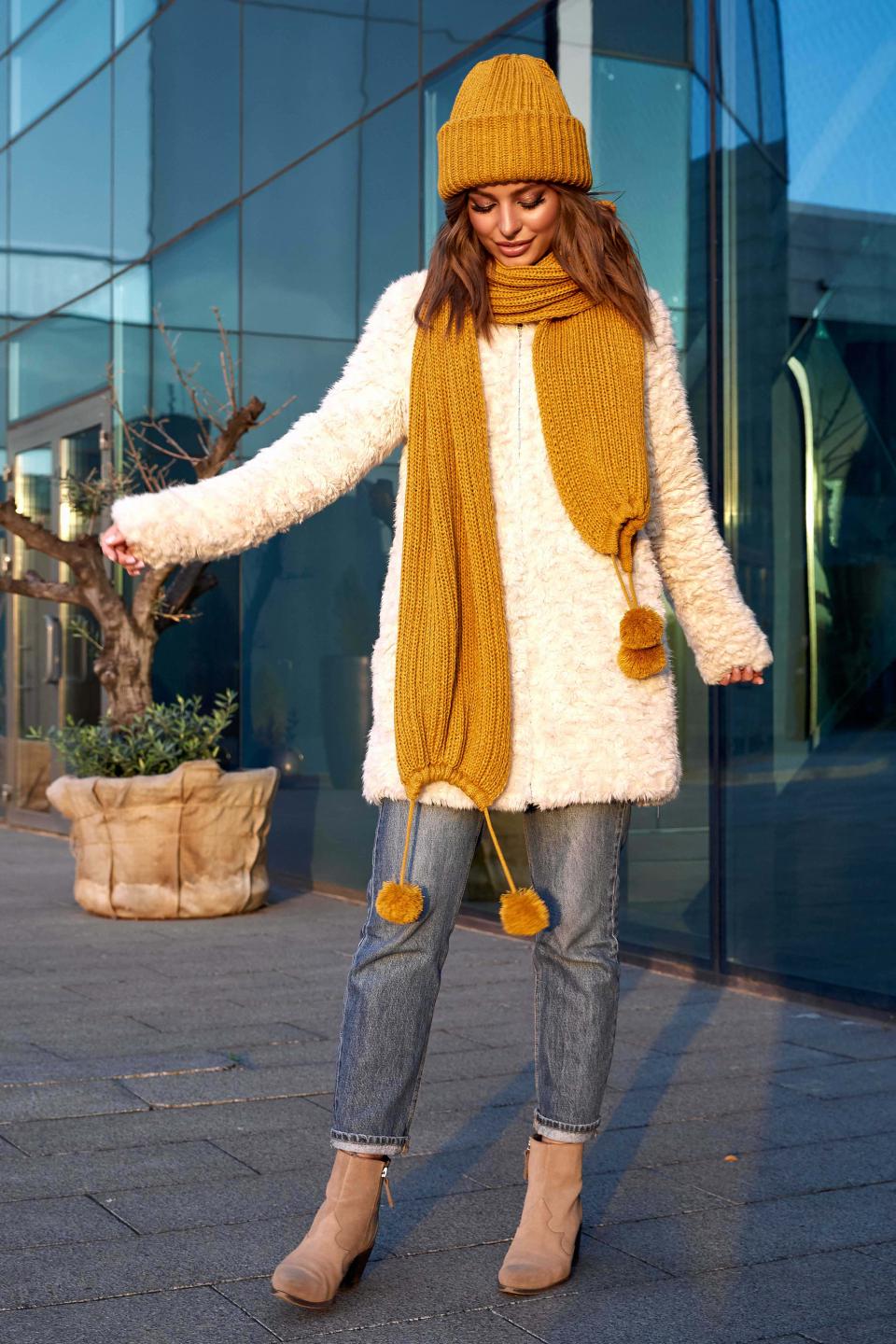Set: knitted hat and long scarf with «Dance» tambourines (mustard)