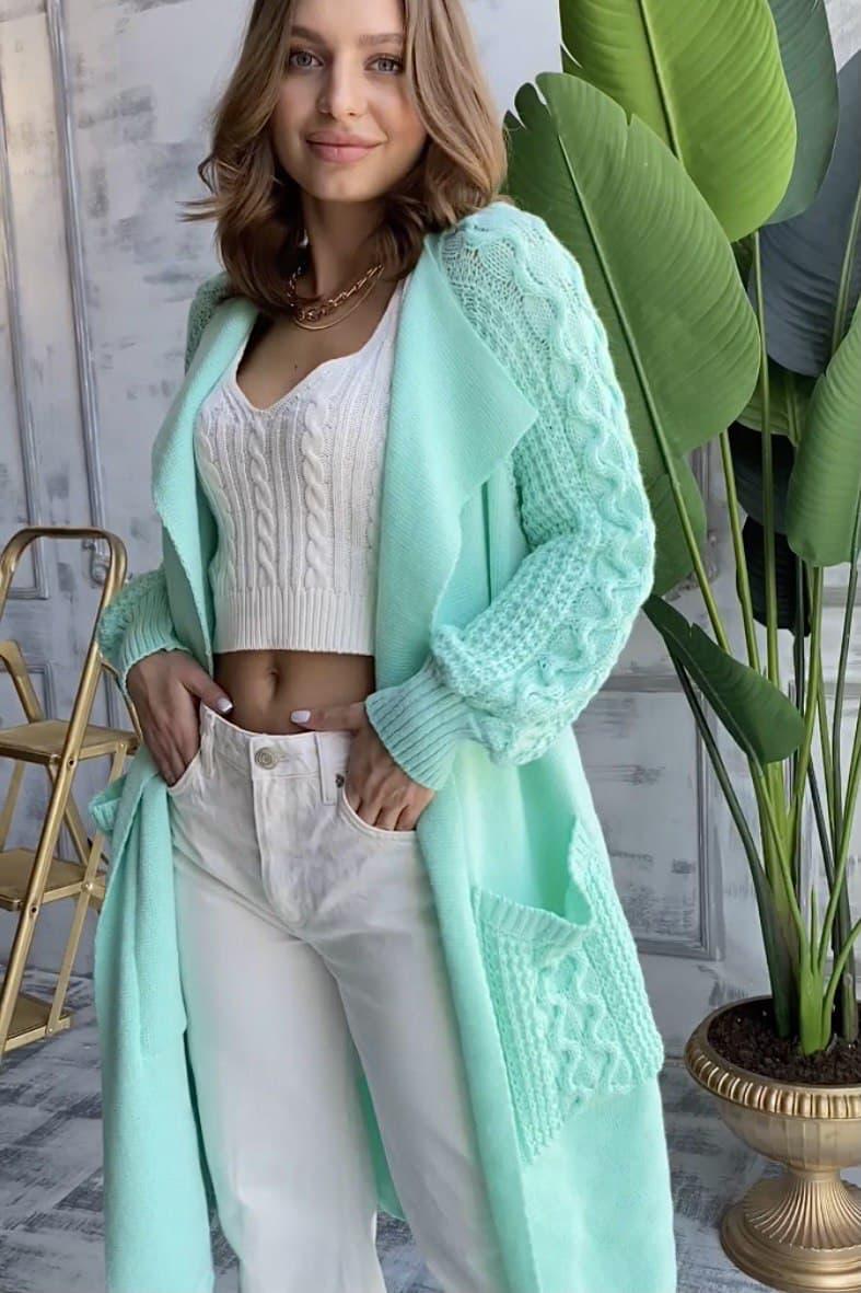 Fashionable knitted cardigan &quot;Marshmallow&quot; (mint)
