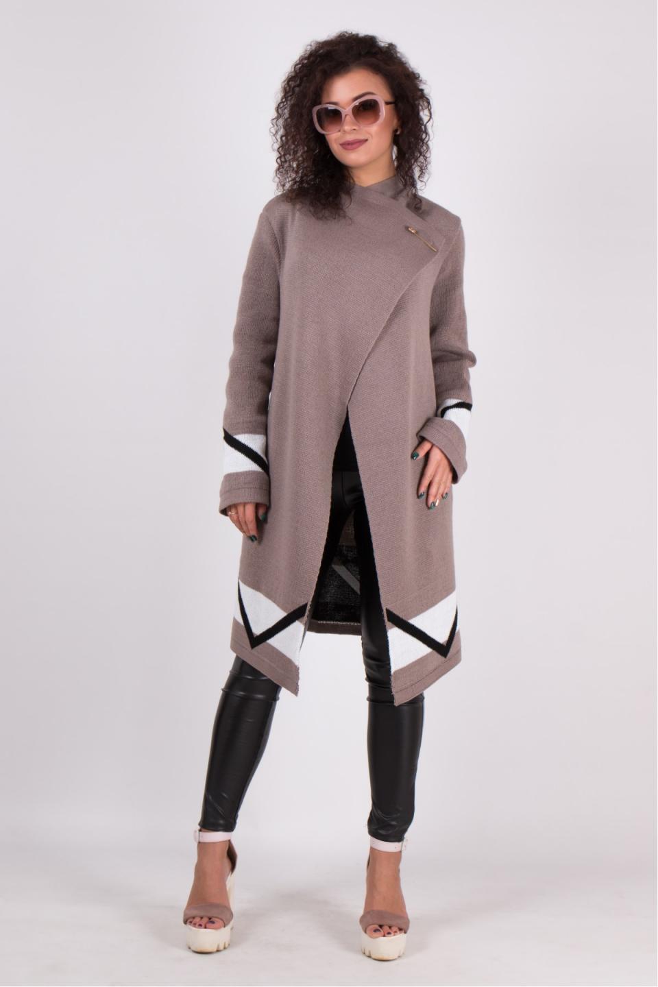 Warm knitted cardigan &quot;Deniza&quot; (cappuccino, white, black)