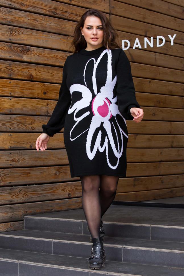 Warm knitted dress &quot;Zemfira&quot; (black, white, berry)