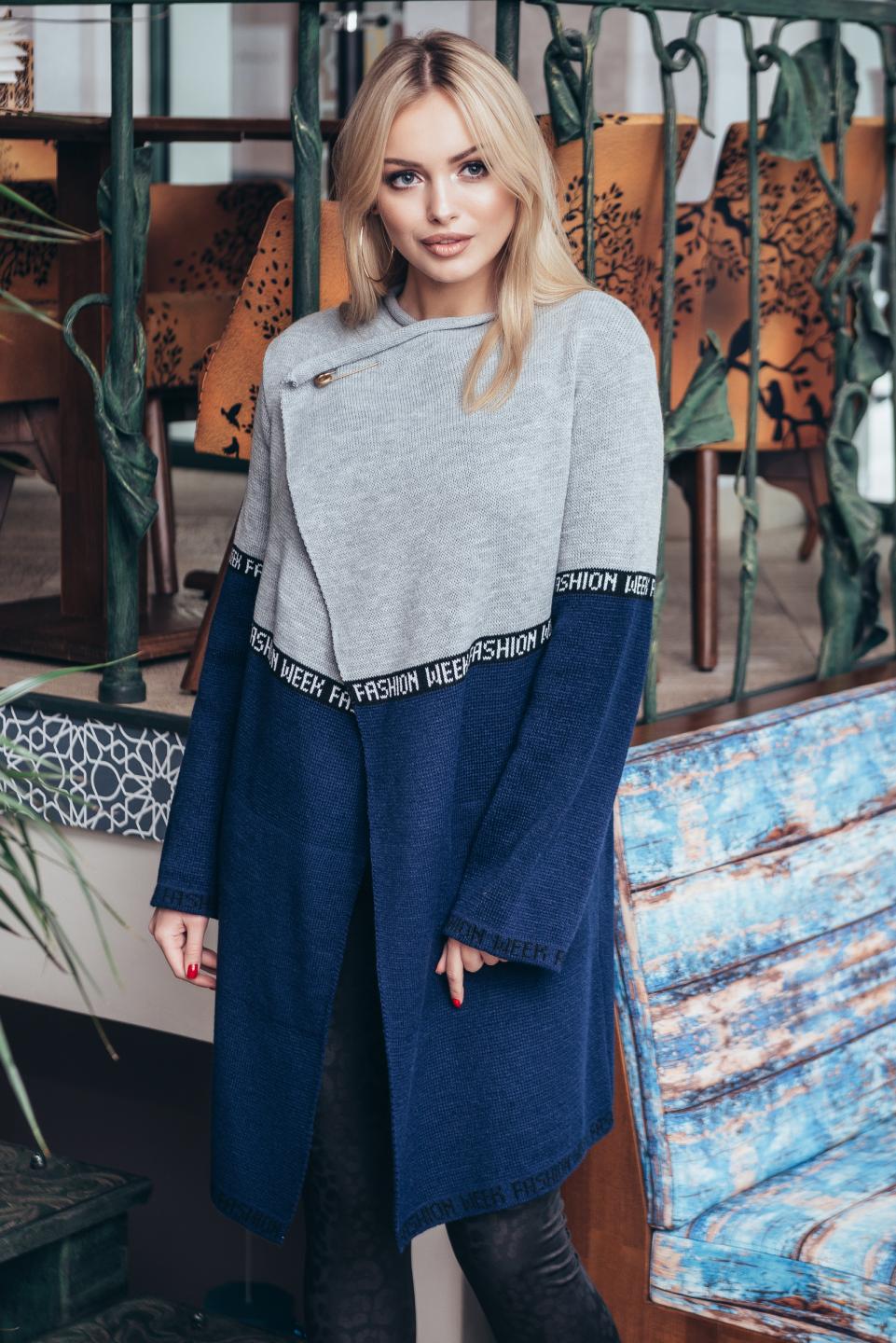 Knitted cardigan with stripes «;FashionWeek» (gray, blue)