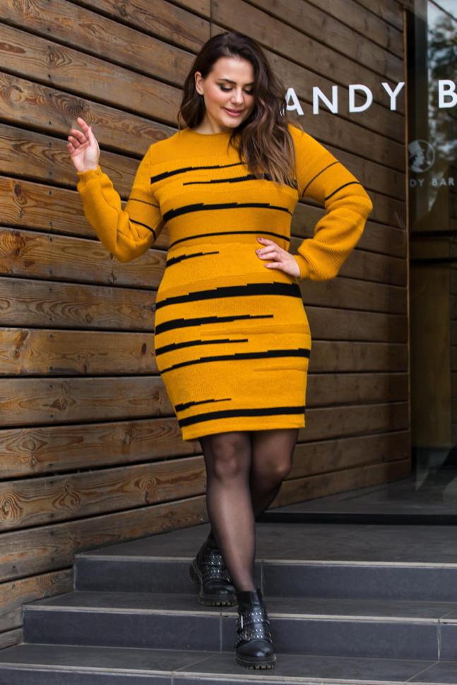 Warm knitted dress &quot;Linda&quot; (mustard, black)