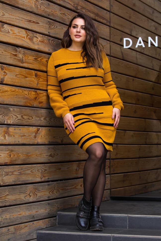 Warm knitted dress &quot;Linda&quot; (mustard, black)
