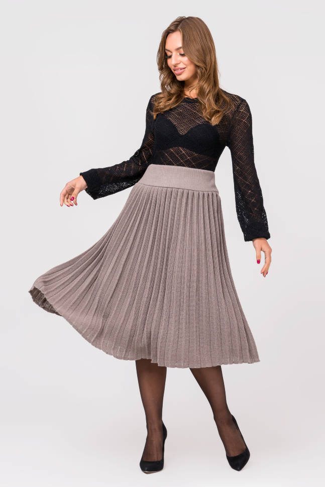 Pleated Midi Knitted Skirt (Cappuccino)