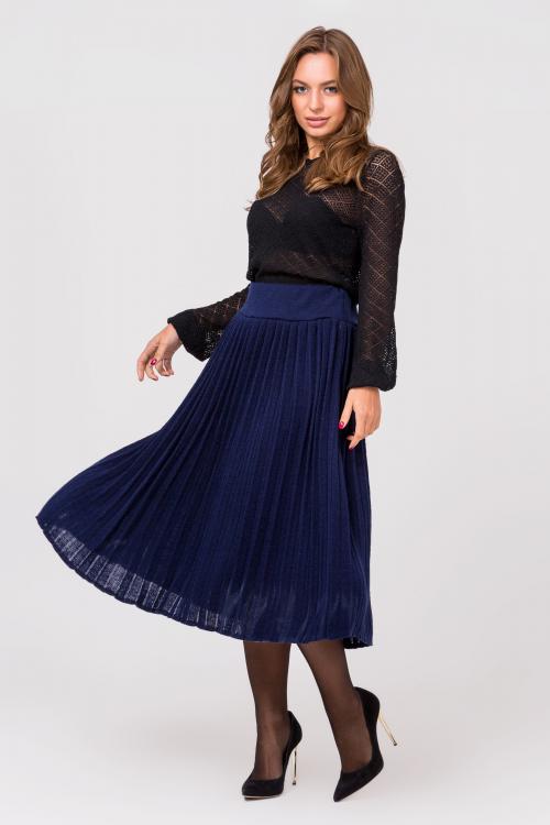 Midi pleated knitted skirt (blue)