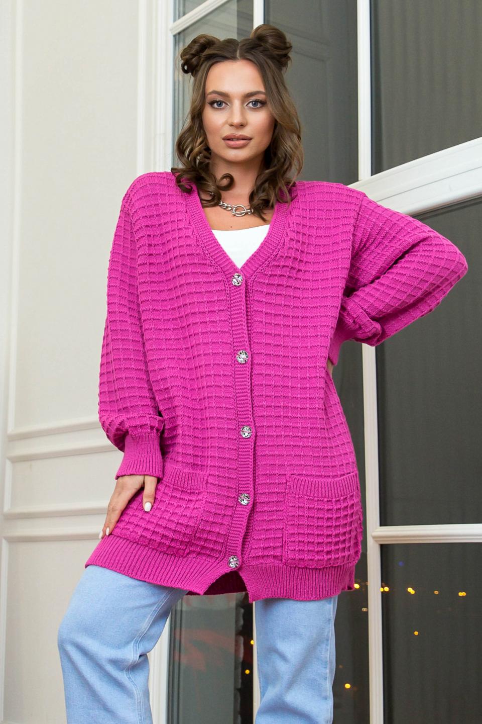 Long cardigan sweater with buttons &quot;Ilona&quot; (raspberry)