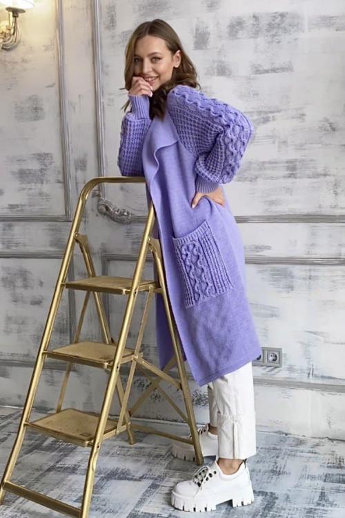 Knitted fashionable cardigan "Marshmallow" (lilac)