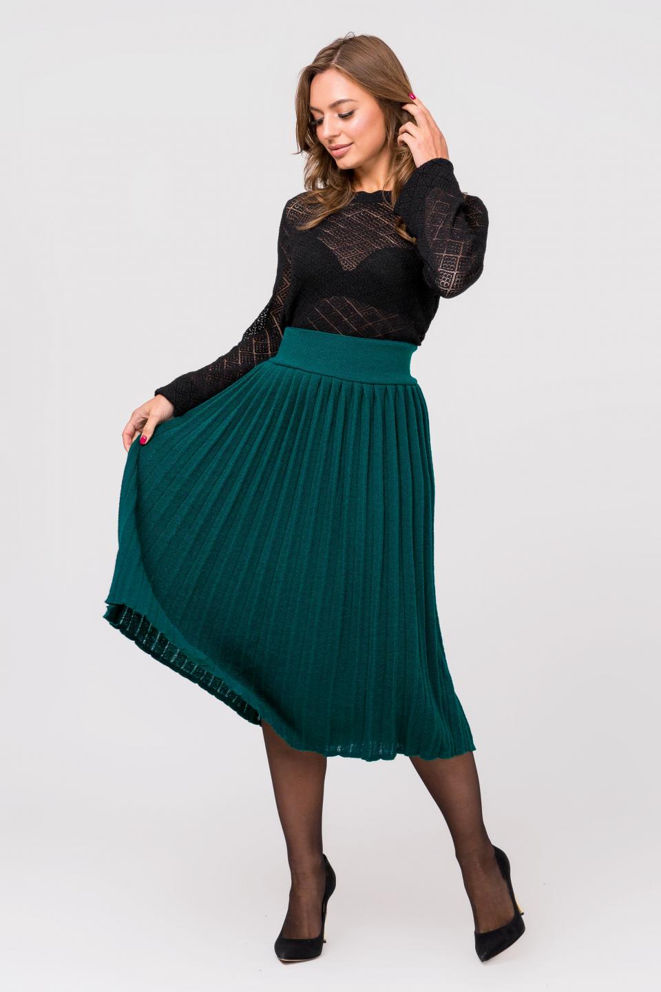 Pleated midi knitted skirt (malachite)