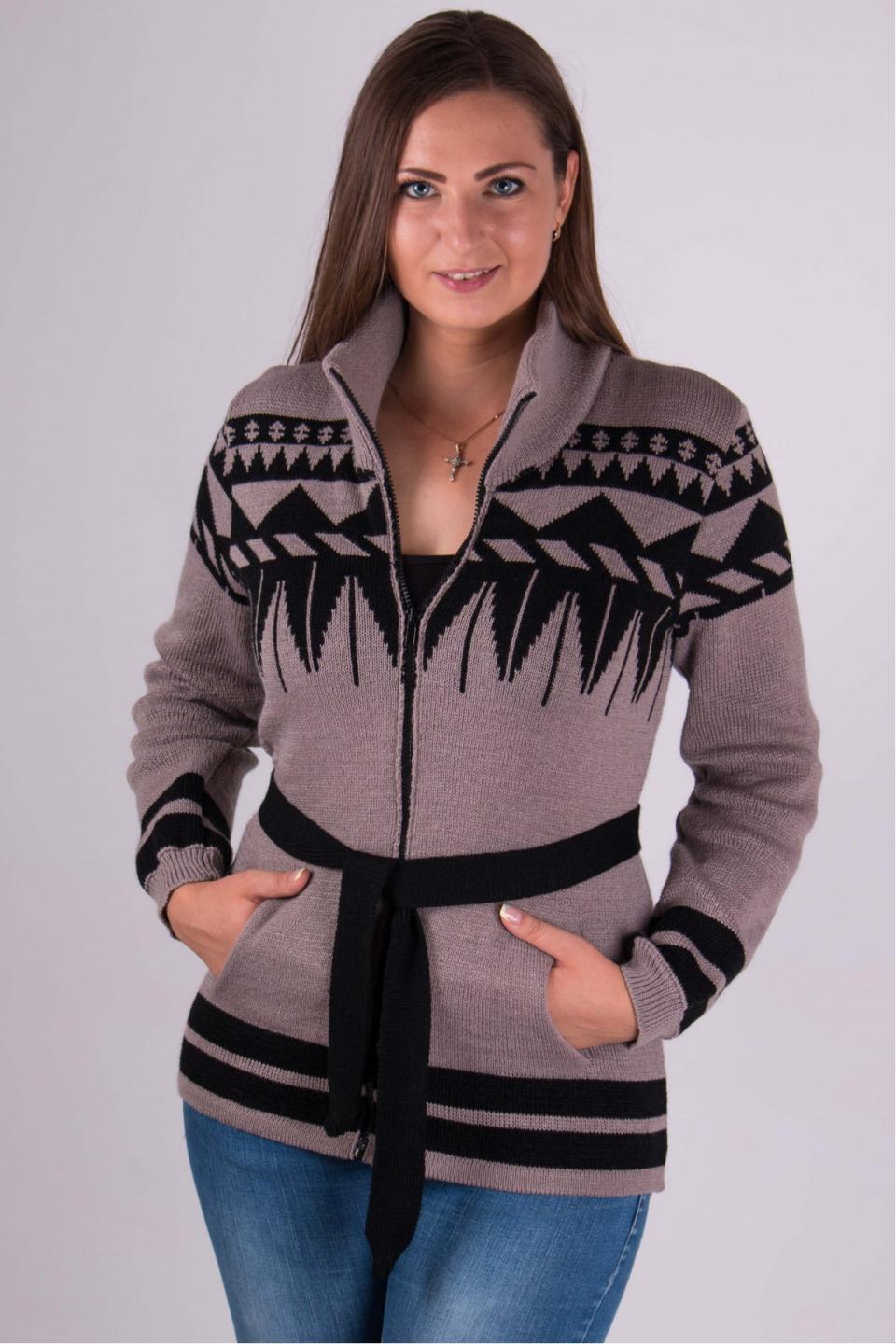 Knitted sweater with a zipper &quot;Toffee&quot; (cappuccino, black)