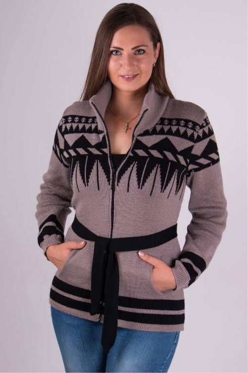 Knitted sweater with a zipper «Toffee»  (cappuccino, black)