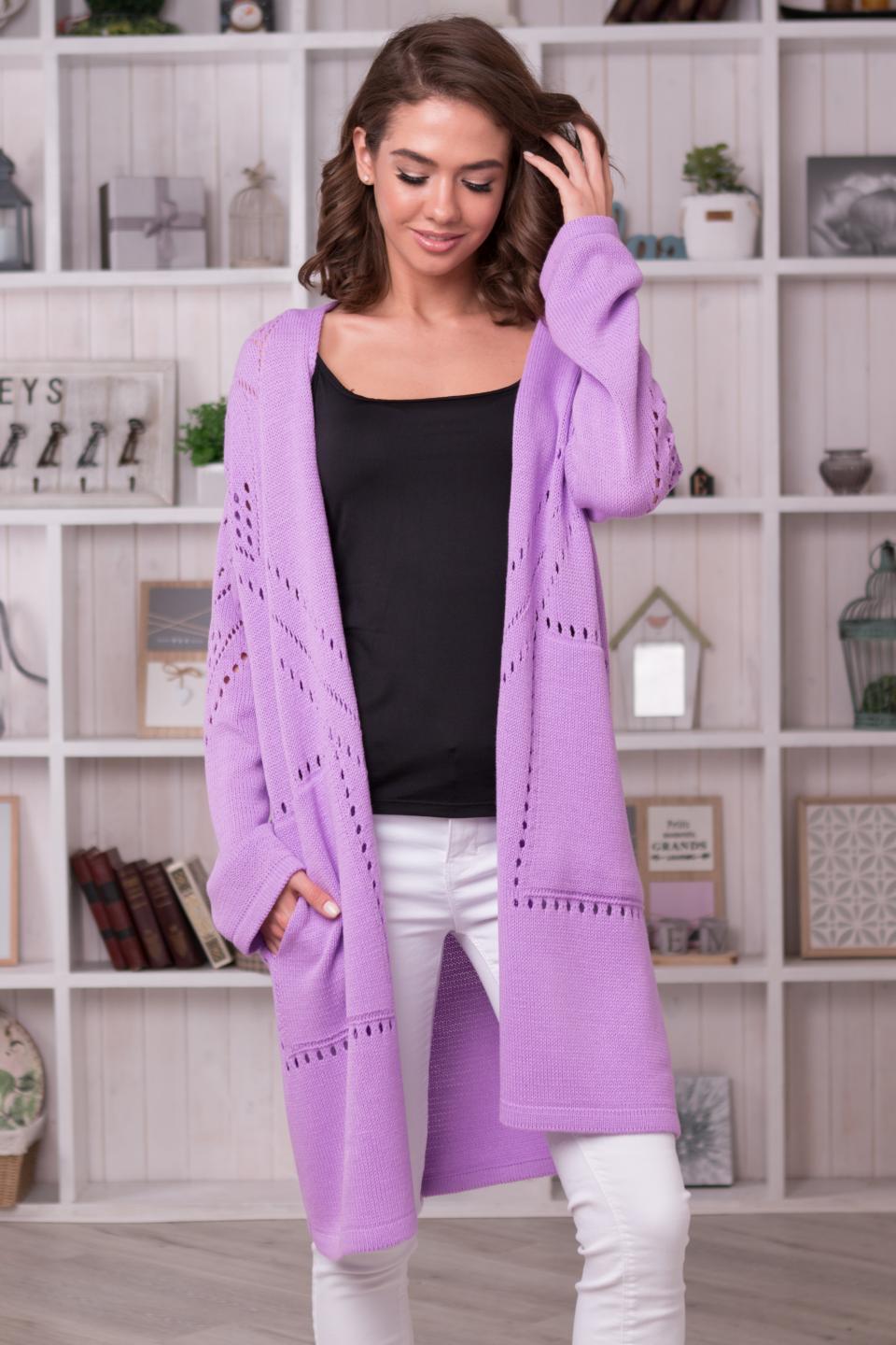 Emily Lightweight Cardigan With Pockets (Lavender)