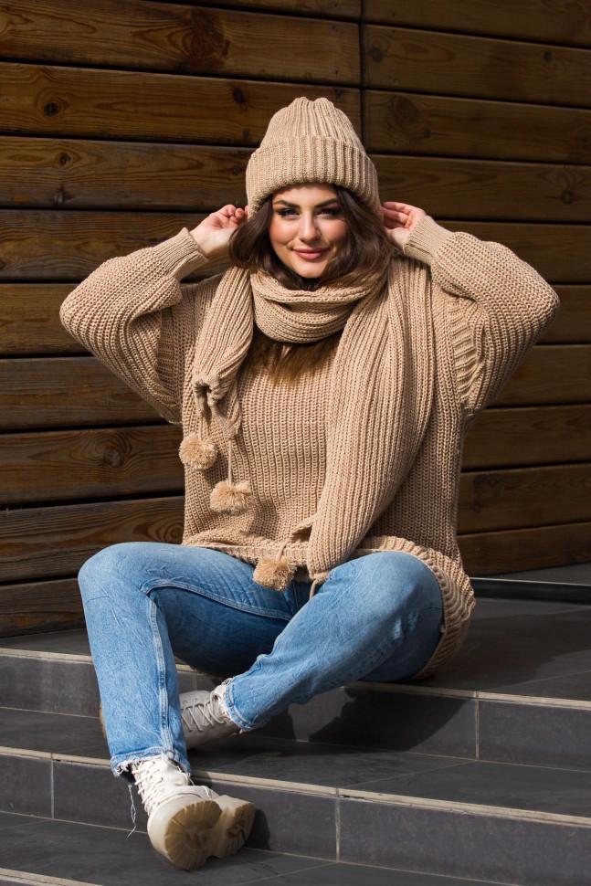 Dress «Tina» in a set with a hat and scarf «Dance» (beige)