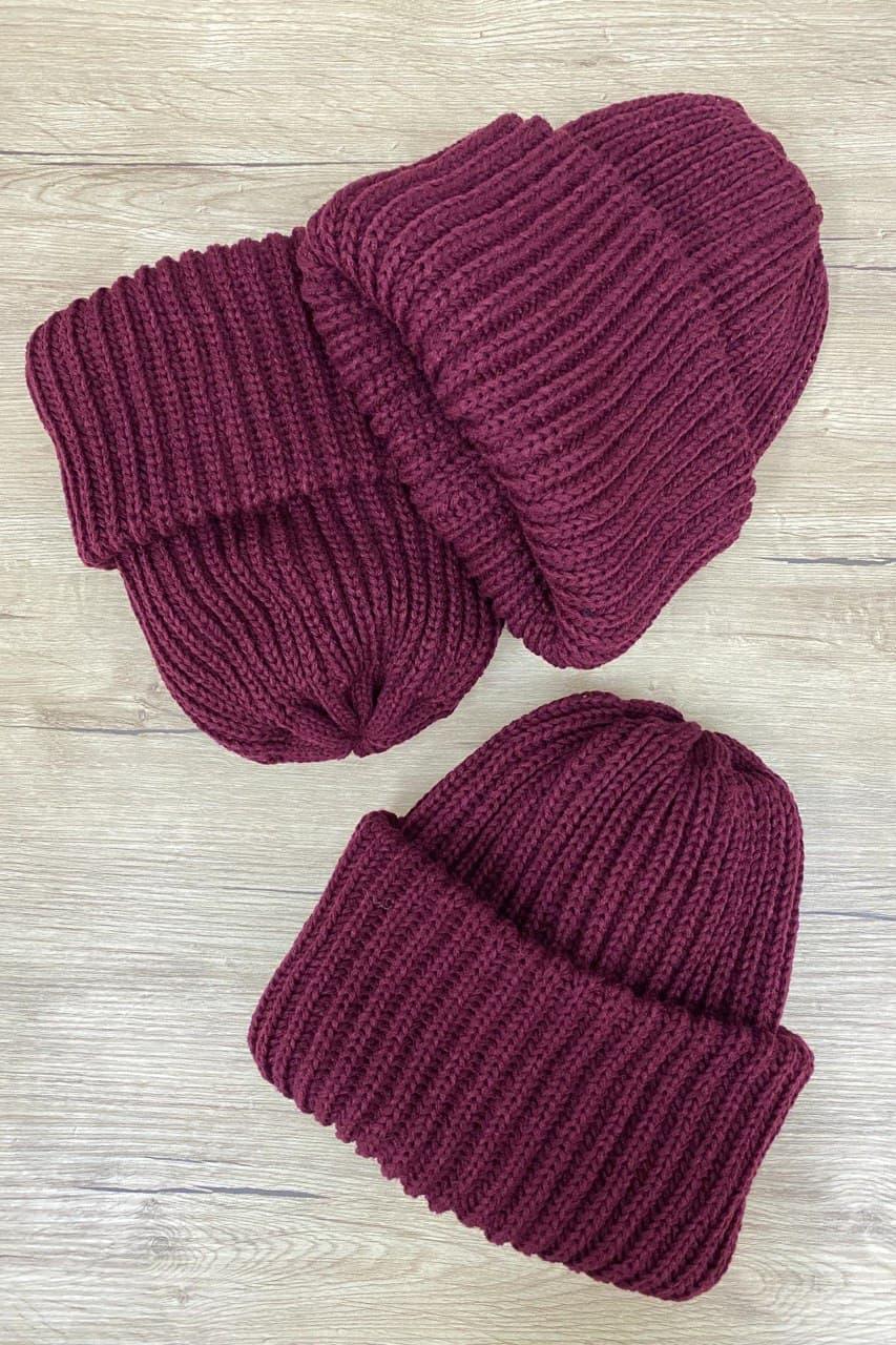 Warm knitted hat &quot;Dance&quot; (burgundy)