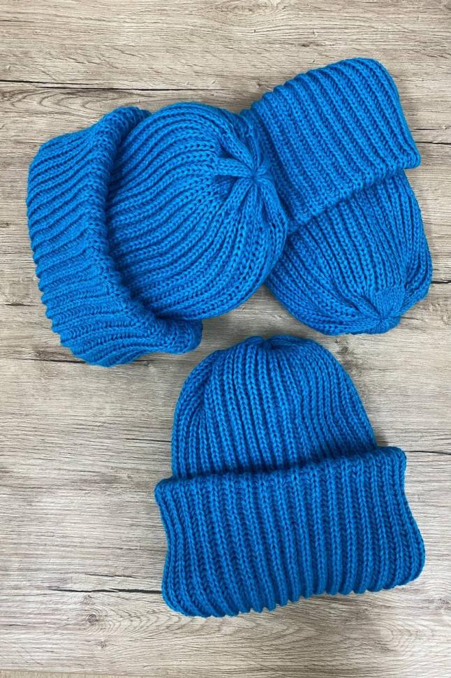 Warm knitted hat "Dance" (turquoise)