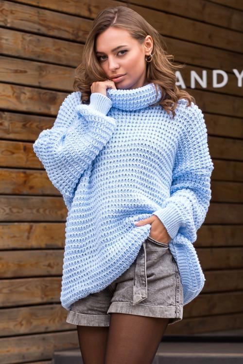 Warm knitted sweater oversize "Freestyle" (blue)