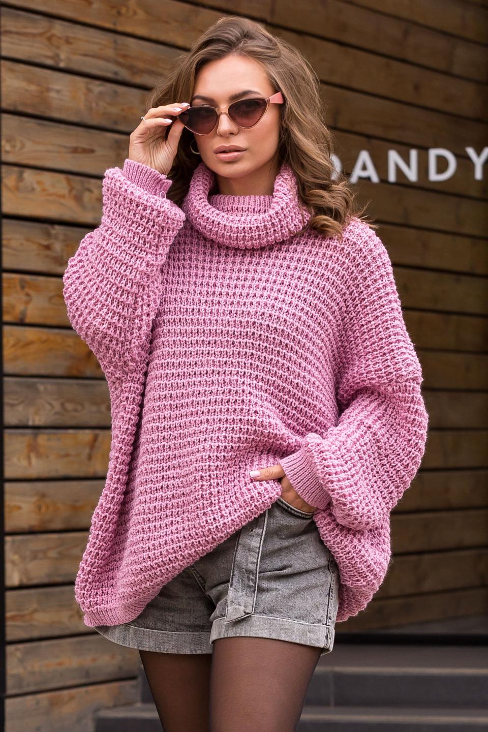 Теплый вязаный свитер оверсайз «Фристайл» (темно-розовый)