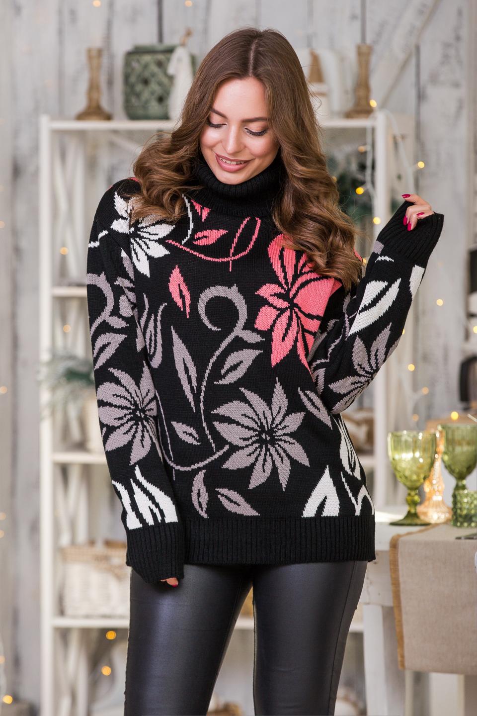Sweater with floral print &quot;Veronica&quot; (black, cappuccino, linen, coral)