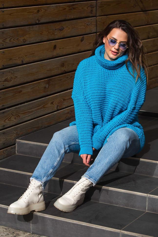 Warm knitted sweater oversize &quot;Freestyle&quot; (turquoise)