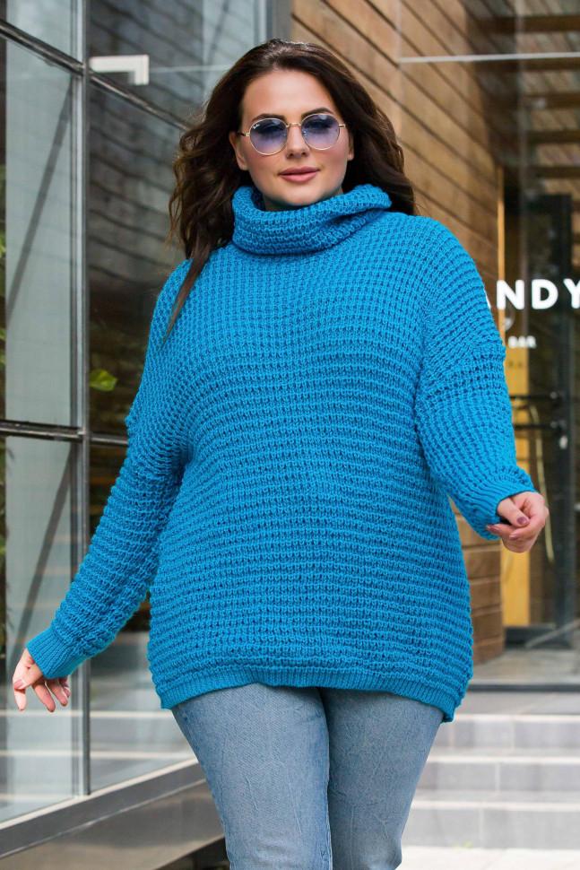 Warm knitted sweater oversize &quot;Freestyle&quot; (turquoise)