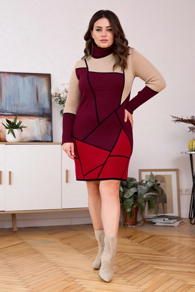 Теплое вязаное платье «Лора» (черный, беж, бордо, вишня)