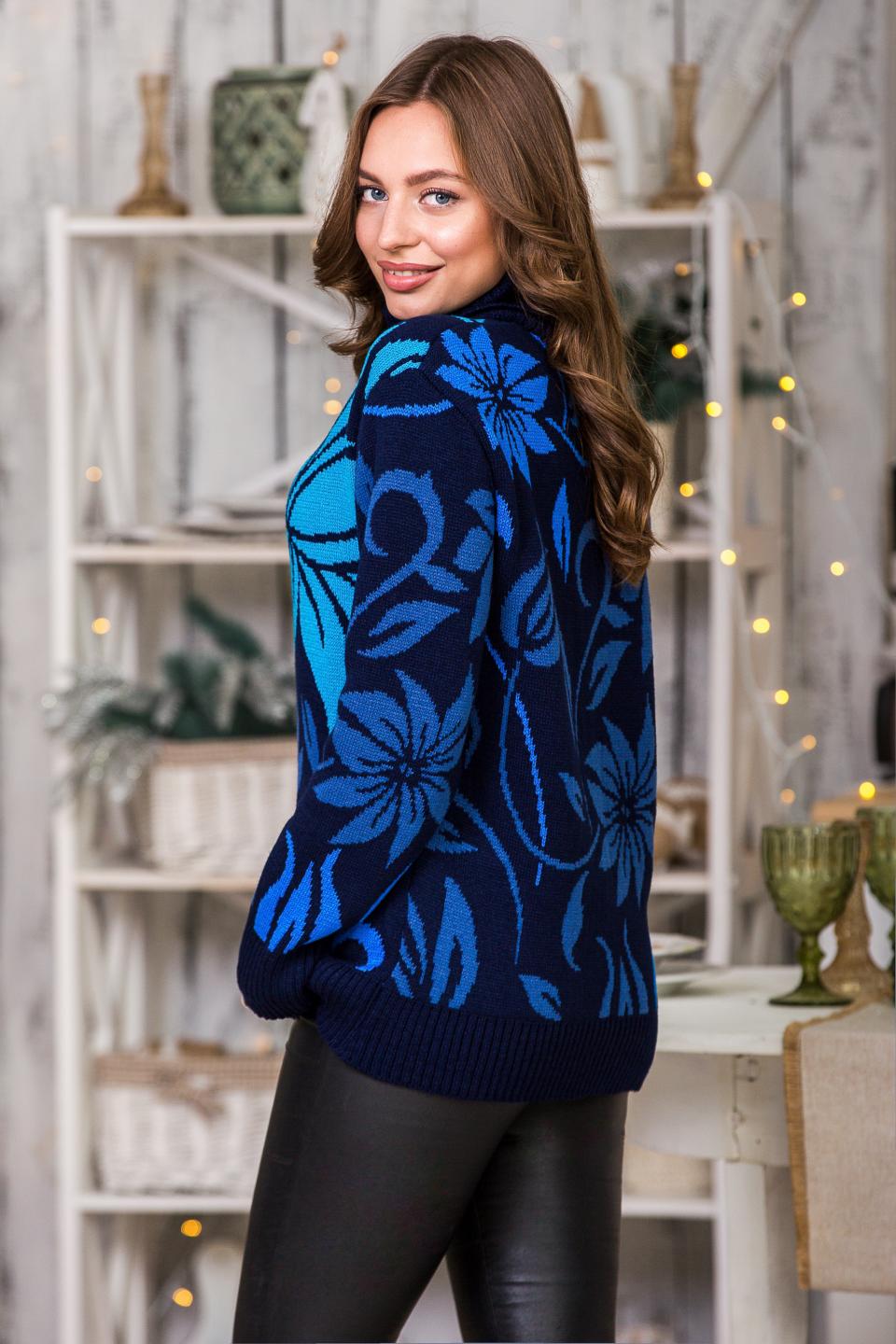 Sweater with floral print &quot;Veronica&quot; (blue, denim, cornflower, turquoise)