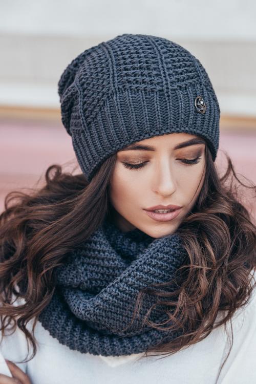Set: knitted cap and snood «Note»  (graphite)