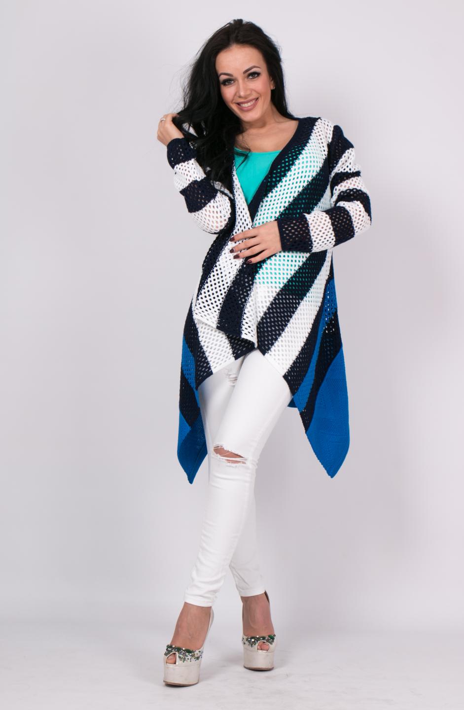 Lightweight knitted cardigan &quot;Lime&quot; (blue, white, electric)
