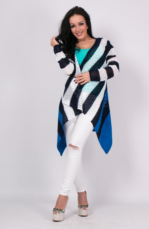 Lightweight knitted cardigan "Lime" (blue, white, electric)