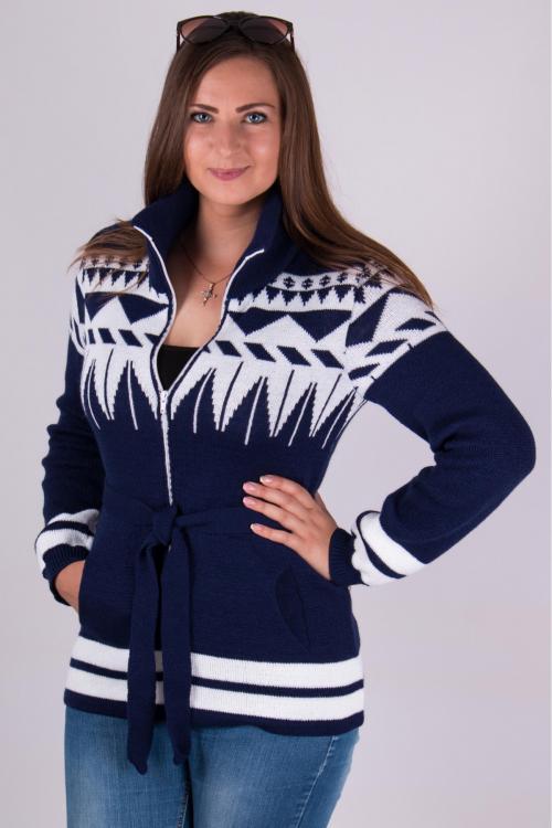 Knitted sweater with a zipper "Toffee" (blue, white)