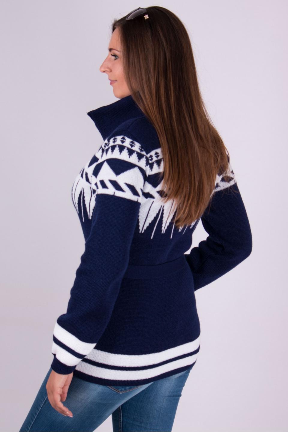 Knitted sweater with a zipper &quot;Toffee&quot; (blue, white)