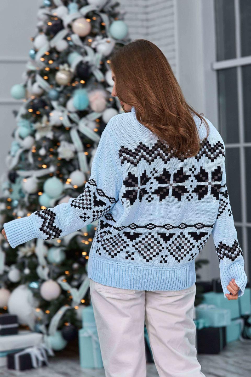 Теплий светр із норвезьким орнаментом «Берта» (блакитний, чорний, графіт)