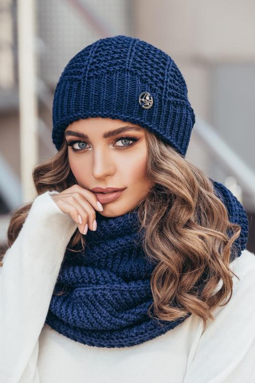 Set: knitted hat and snood "Note" (blue)