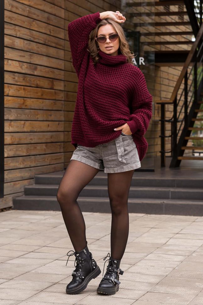 Oversized warm knitted sweater &quot;Freestyle&quot; (marsala)