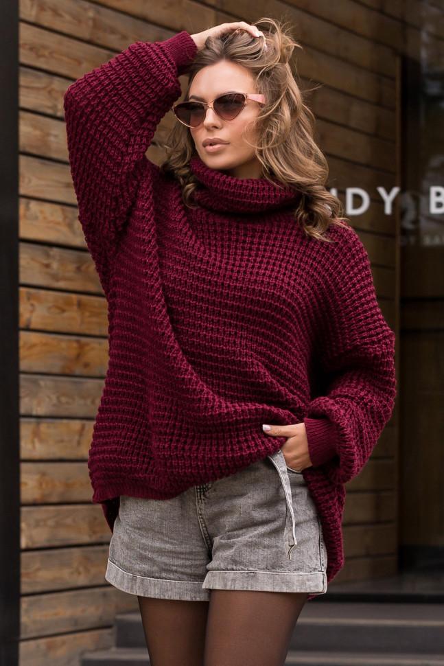Oversized warm knitted sweater &quot;Freestyle&quot; (marsala)