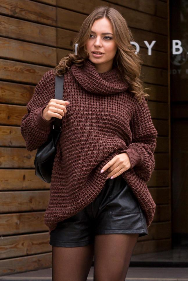 Warm knitted sweater oversize &quot;Freestyle&quot; (chocolate)