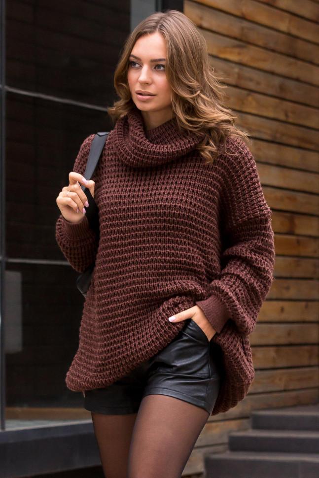 Теплий вязаний светр оверсайз «Фрістайл» (шоколад)