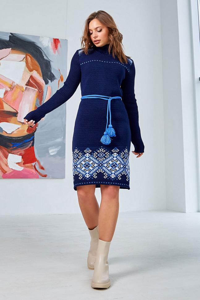 Knitted embroidered dress "Ivanka" (blue, light blue, white)