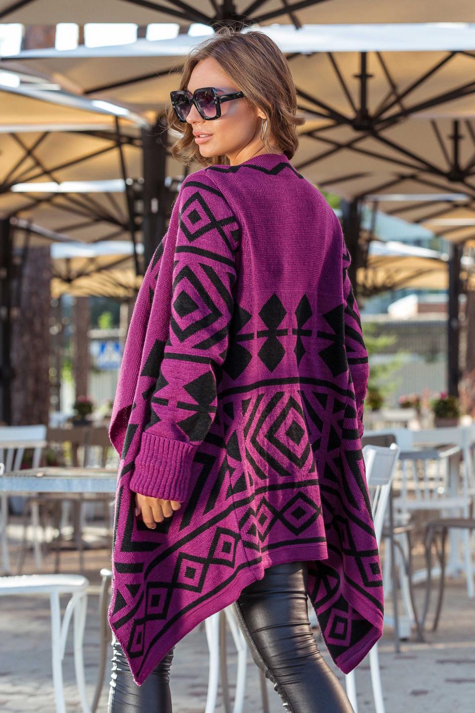 Warm knitted cardigan &quot;Arizona&quot; (dark fuchsia, black)