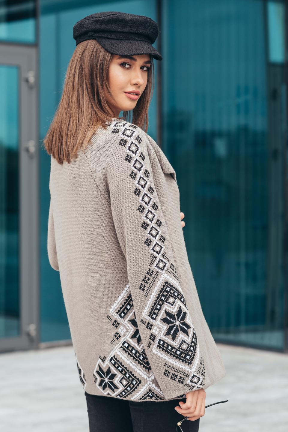 Knitted jacket in ethnic style &quot;Kristina&quot; (cappuccino, black, white)