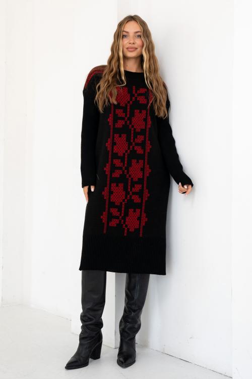 В'язана сукня вишиванка «Вербена» (чорний, бордо, алий)