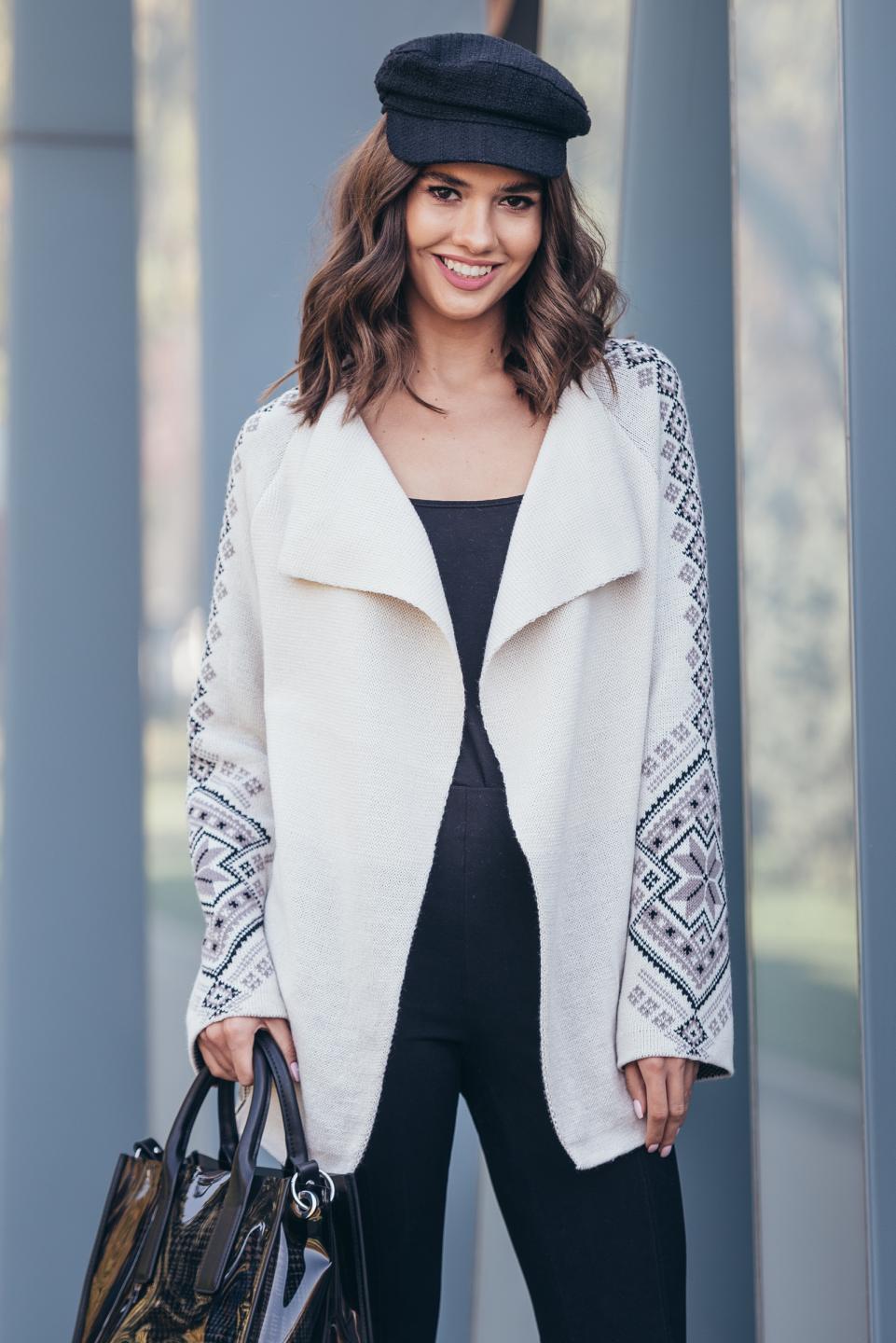 Knitted jacket in ethnic style &quot;Kristina&quot; (linen, cappuccino, black)