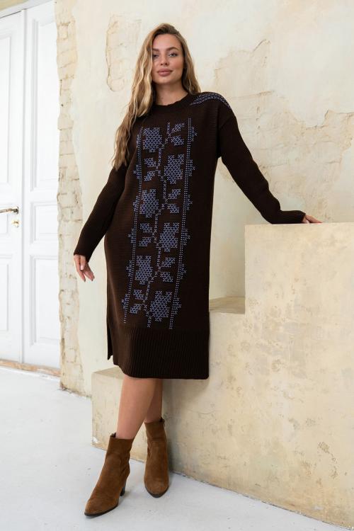 В'язана сукня вишиванка «Вербена» (шоколад, чорний, ліловий)