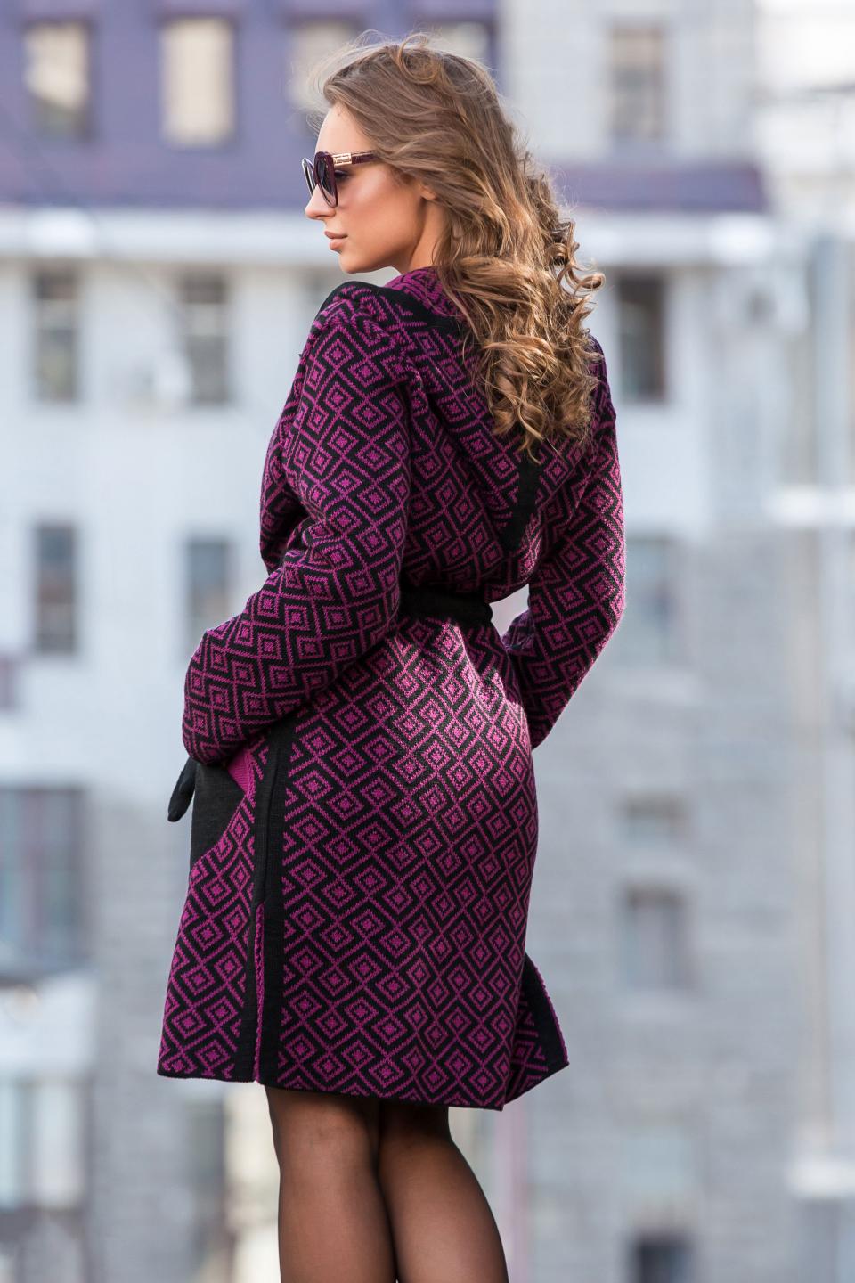 Warm knitted trench coat &quot;Michelle&quot; (black, dark fuchsia)