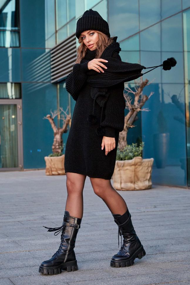 Dress «Tina» in a set with a hat and scarf «Dance» (black)