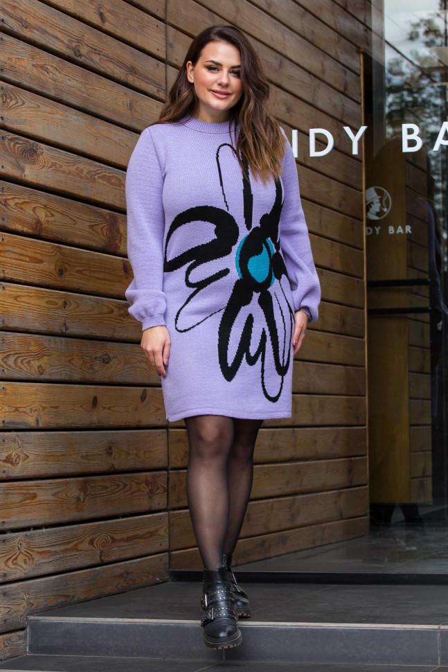 Warm knitted dress &quot;Zemfira&quot; (purple, black, emerald)