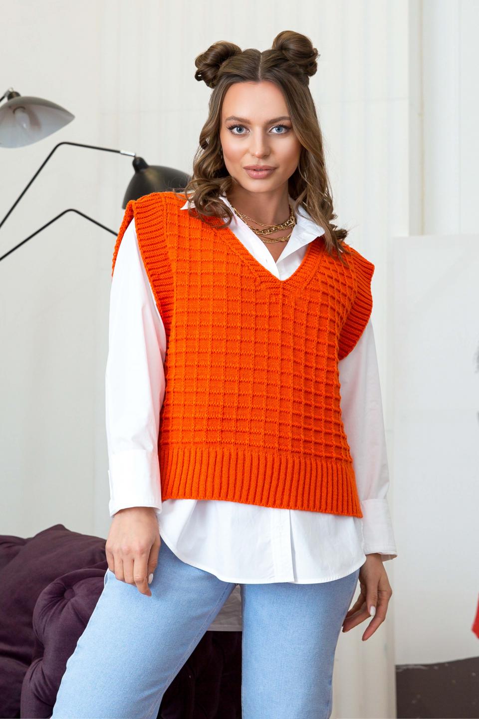 Knitted women&#39;s vest &quot;Molly&quot; (tangerine)